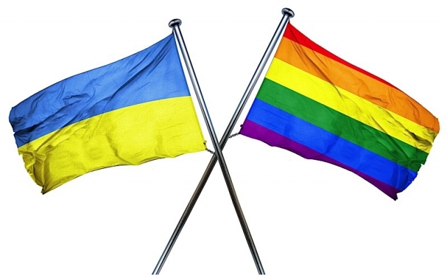 Ukraine flag with rainbow flag 3d rendering  lavender magazine